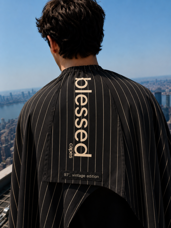 Pinstriped 97’ Vintage black cape (Pre order) - Image 2